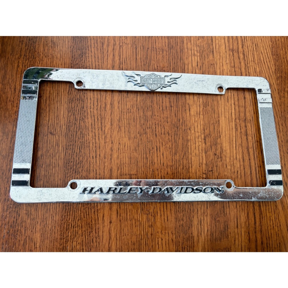 Vintage Harley-Davidson Motorcycle License Plate Frame Chrome‎ Metal Some Wear